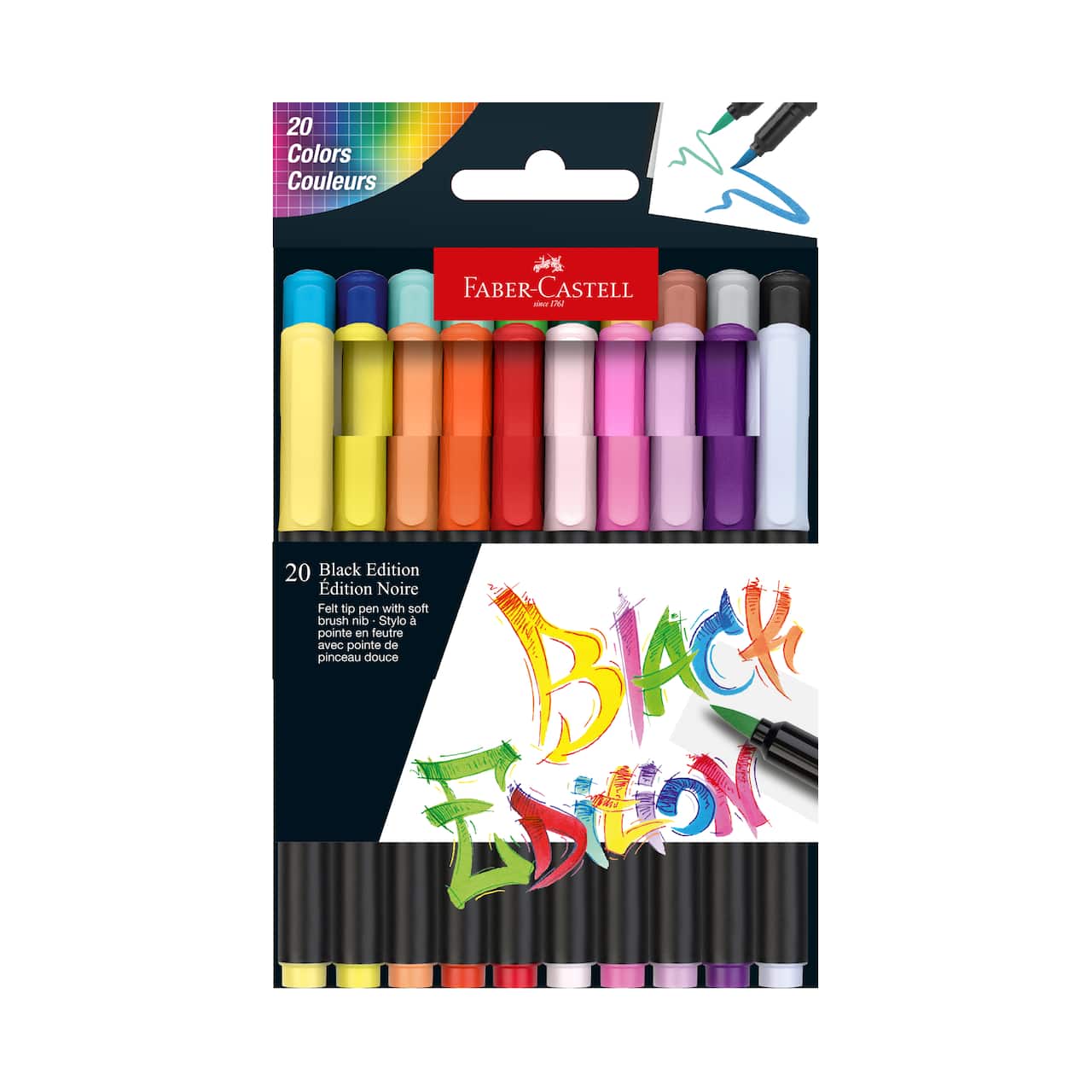 Faber-Castell® 20 Colour Black Edition Felt Tip Brush Pens